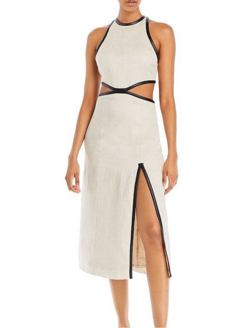 STAUD Delmore linen and leather dress